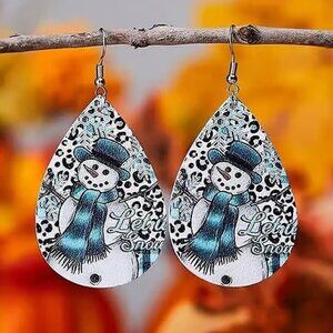 Leopard Print Christmas SNOWMAN Dangle Earrings